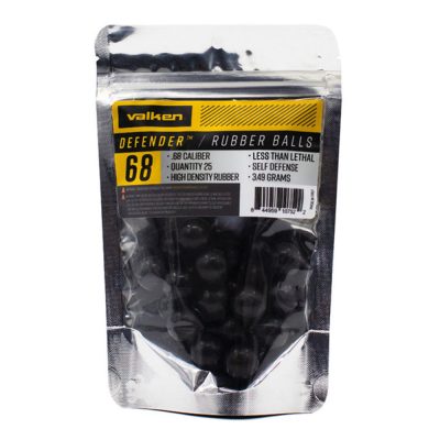 Valken Defender Hard Rubber Ball – .68 Caliber – Black – 25 Rounds