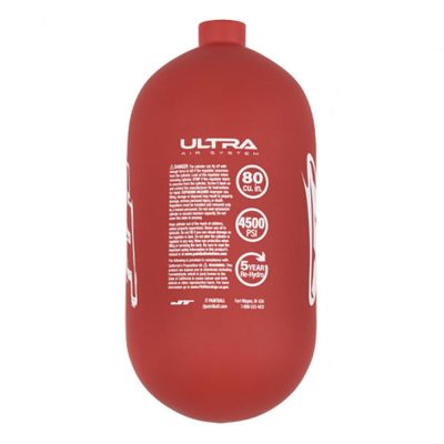 JT Ultra Lite Carbon Fiber Compressed Air Paintball Tank – 80/4500 – Without Regulator – Red/White