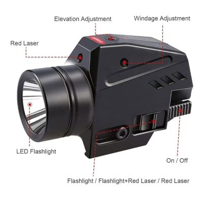 Flashlight Led and Red Laser Combo Night Defender For Pistol– Black